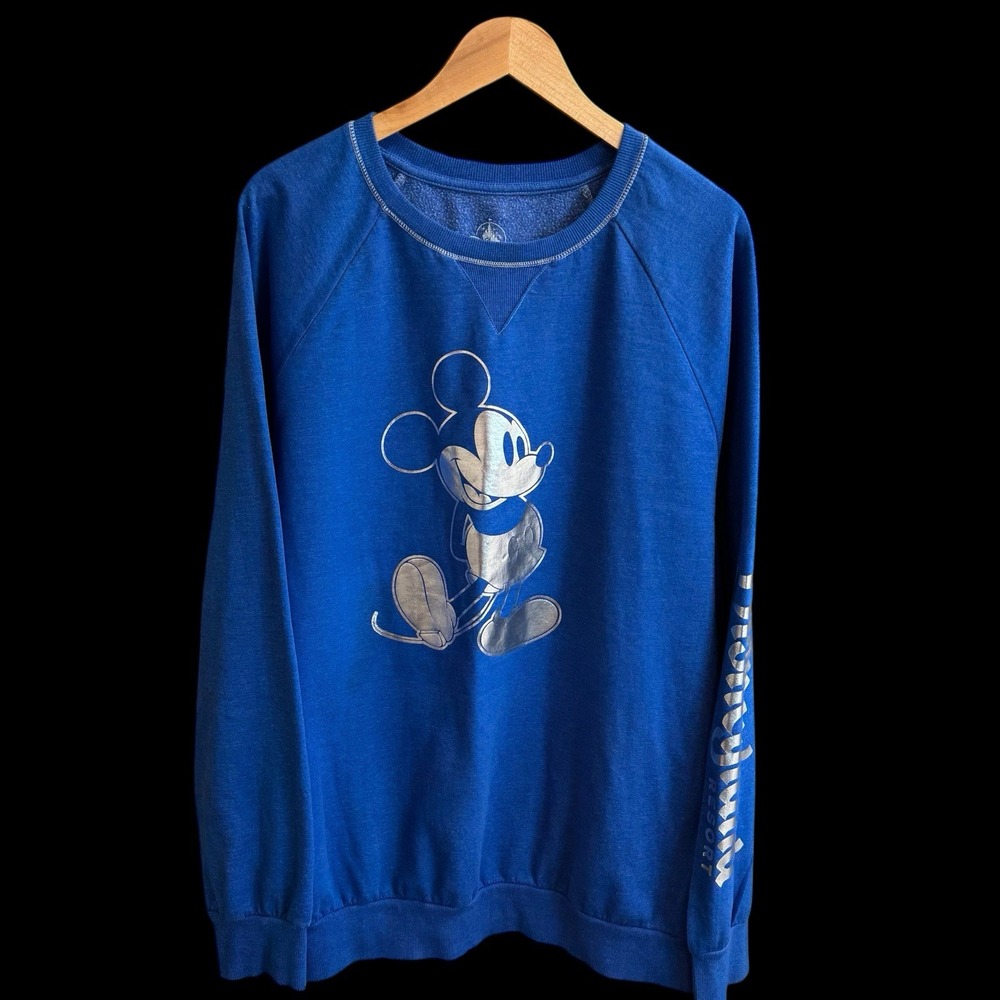Disney Disneyland Resort Blue & Metallic Metal Mickey Mouse Sweatshirt‎ XXL #12